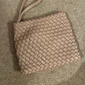 Blush Pink Woven Faux Leather Clutch Wristlet Bag
